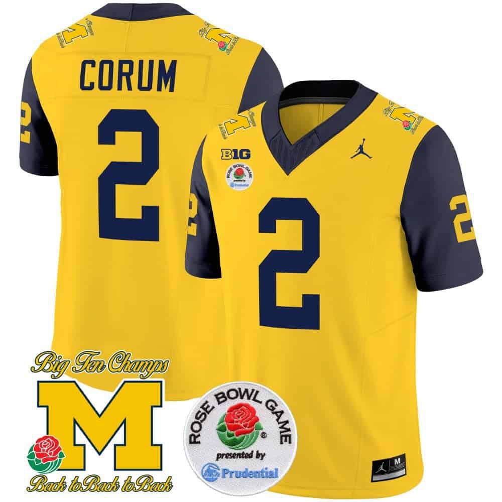 Men Michigan Wolverines #2 Corum Yellow 2024 Rose Bowl Patch Vapor Limited NCAA Jersey style 1
